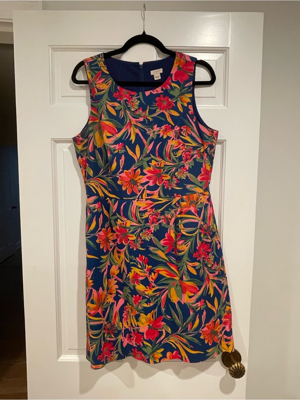 J. Crew Navy Sleeveless Floral Sheath Dress with Pink & Orange Flowers